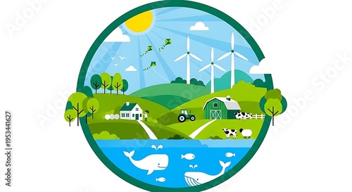 Sustainable agriculture and ecofriendly farming concept illustration