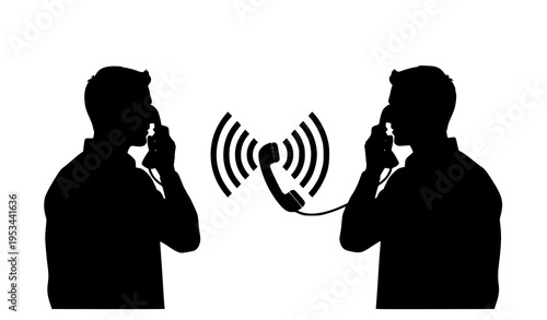 Phone Call Communication Concept Silhouette People with Telephone Vector Illustration
