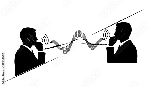 Telephone Conversation Silhouettes Two People Calling Communication Concept Vector