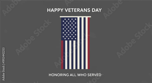 Veterans day greeting card with american flag on gray background