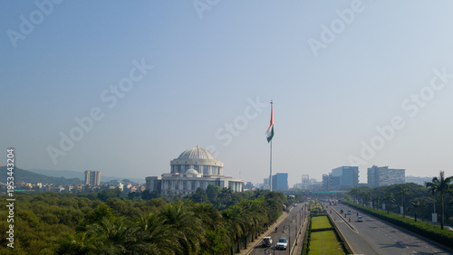 Photography 4K Image of Navi Mumbai Mahanagar Palika Building Showcasing Indian National Fla