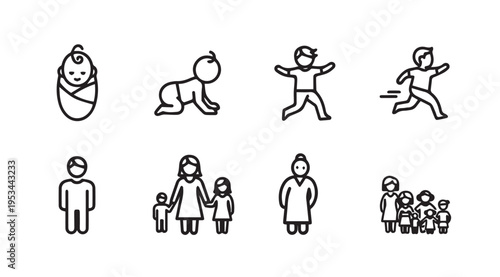 Human Life Stages IconsBaby Toddler Child Adult Senior Family