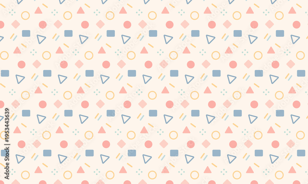 Obraz premium Geometric seamless pattern, geometric pattern, seamless pattern, pattern texture with triangle circle square shapes, repeat pattern for textile fabric wrapping paper wallpaper surface design. vector 