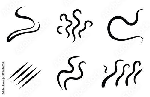 Collection of Abstract Black Swirls, Wiggles, and Lines on White Background