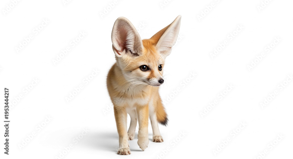 Fototapeta premium Cute fennec fox standing isolated on clean white studio background