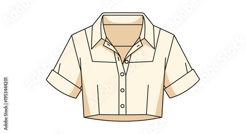 Trendy cream cropped blouse, featuring a unique short square collar and button-up front, perfect for a chic and modern casual outfit.