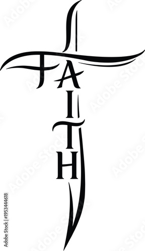 Faith Cross Typography Minimal Vector Design Christian Religious Symbol Elegant Lettering Illustration