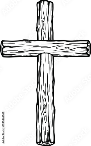 Wooden Cross Hand Drawn Rustic Vintage Christian Religious Symbol Vector Illustration
