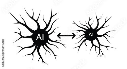 Vector illustration showing two artificial intelligence neural structures communicating across a distance