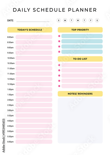 A daily schedule planner on a pink background for organizing tasks and priorities