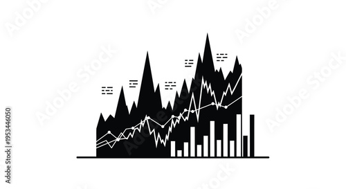 Dynamic vector graphic illustration of cryptocurrency market trends, showing bitcoin values and financial analysis.