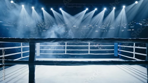 empty boxing ring under bright stage lights