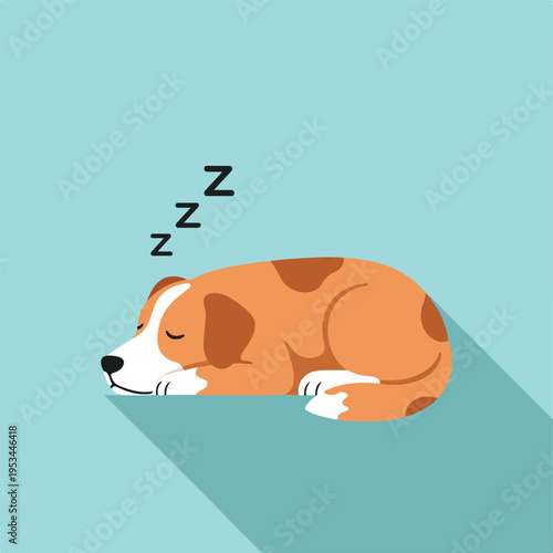 A cartoon dog sleeping with "zzz" above on a teal background