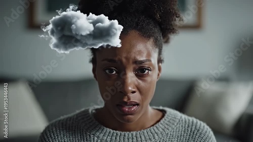 woman feeling overwhelmed with a storm cloud above her head