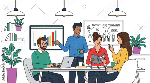 A diverse group of business colleagues engaged in a meeting discussion