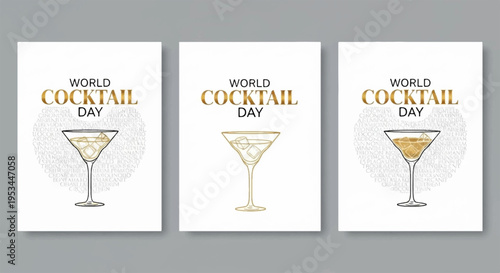 World cocktail day posters with three colorful cocktail glasses on white background