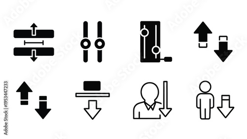 Various black icons depicting control adjustments and directional movement silhouette