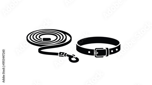 Dog leash and collar design presented in a dark silhouette