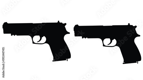Two black handguns depicted in stark contrast a dramatic silhouette