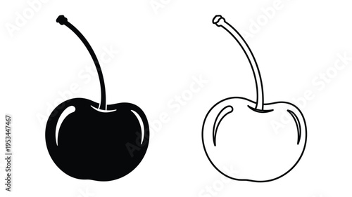 Two cherries one dark and one light presented as a silhouette