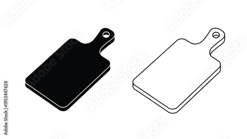 Two cutting boards one filled and one outlined in black and white silhouette