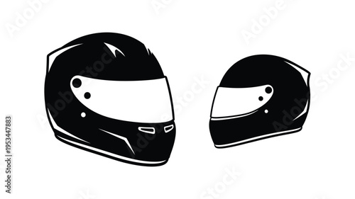 Two racing helmets displayed a larger and smaller size silhouette