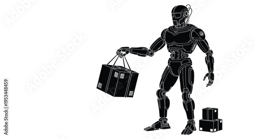 Modern vector graphic design of an advanced robot delivering packages, symbolizing future automation technology.