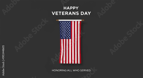 Veterans day greeting card with american flag on black background