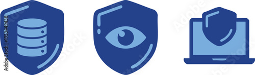 Set of 3 cybersecurity icons vector, blue