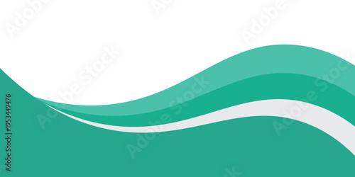 A clean and minimalist abstract background featuring smooth, flowing wave shapes in vibrant turquoise and emerald green.