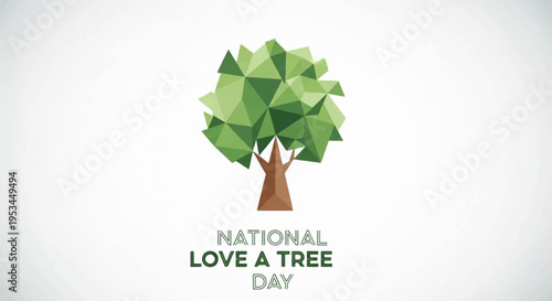 National love a tree day poster with geometric tree and text on white background