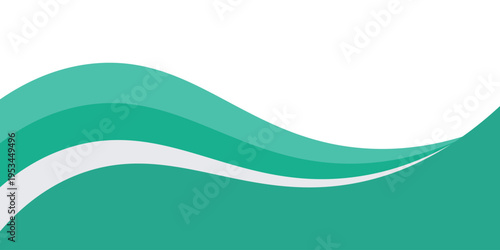 A clean and minimalist abstract background featuring smooth, flowing wave shapes in vibrant turquoise and emerald green. 