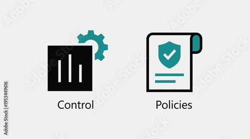 Vector graphic illustration of control and policies icons for business security