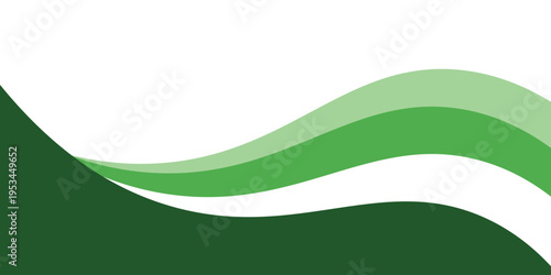 A clean and minimalist abstract background featuring smooth, flowing wave shapes in a gradient of forest green, emerald, and light lime. 