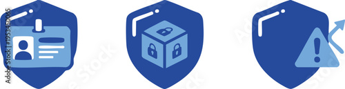 Set of 3 security icons vector, blue shield symbols