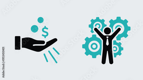 Vector graphic illustration of business success with money and gears