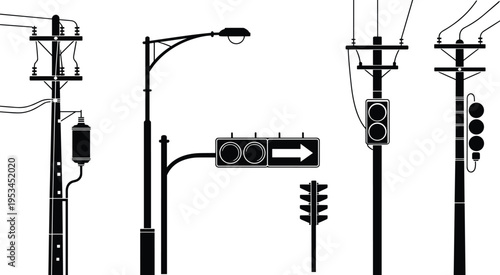 Black and white of various office and industrial tools and devices office tools clipboard tape measure