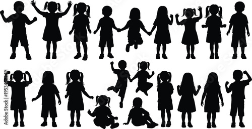 Silhouettes of diverse people in various poses and activities against a white background diversity