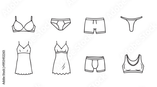 Underwear and Sleepwear Icons CollectionLine Art Fashion Graphics
