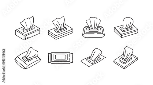 Wet Wipes Collection: Box and Pack Designs Line Art Icons