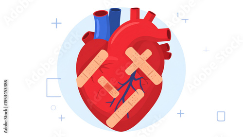 Injured Heart with Medical Plaster Cardio and Love Recovery Vector