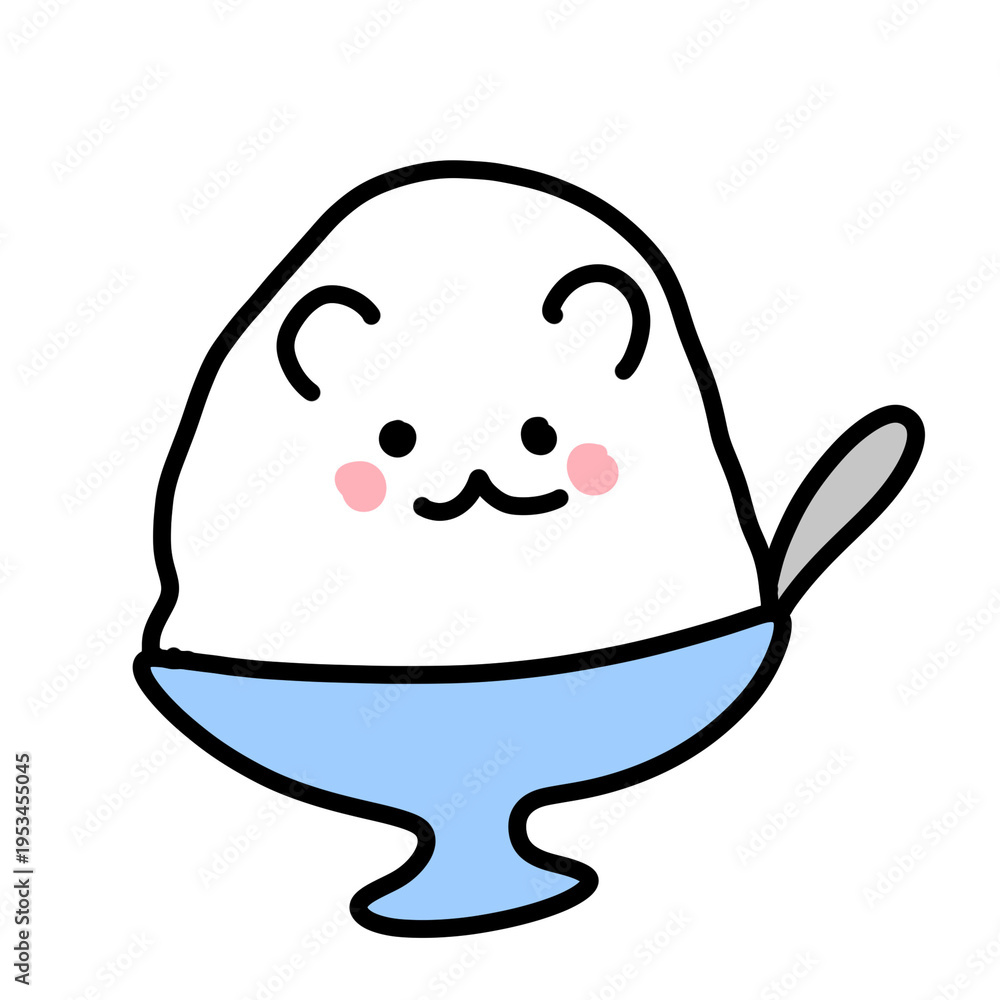 Obraz premium Kawaii dessert character in blue bowl with spoon
