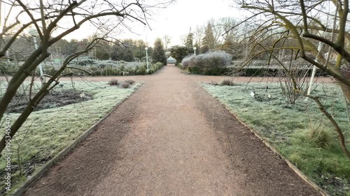Wallpaper Mural Frozen grass blankets the ground as gravel paths meet in a silent park. The crisp morning air and bare branches create a peaceful, lonely feeling in this winter garden landscape. Torontodigital.ca