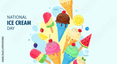 Colorful ice cream cones and treats celebrate national ice cream day with vibrant sweets