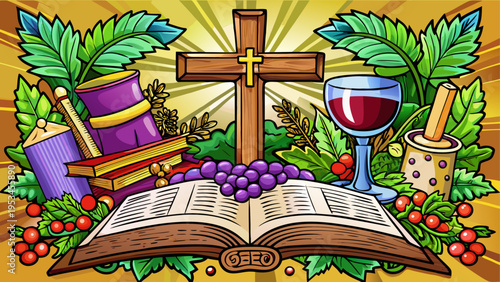 Vector wine and bread seamless border pattern with flowers