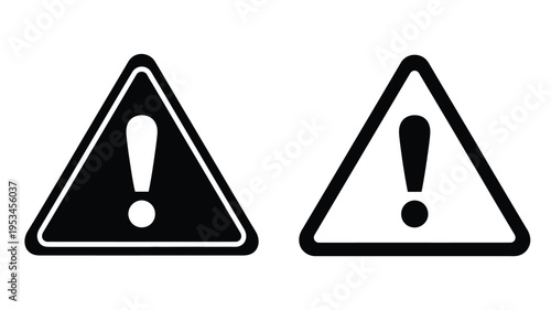 Two warning signs with exclamation points a bold silhouette