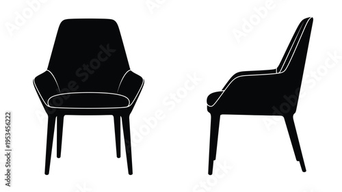 Modern chair designs displayed in a stark black silhouette