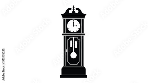 Elegant grandfather clock design presented as a striking black silhouette