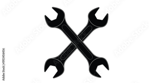 Two crossed wrenches depicted in a striking black silhouette