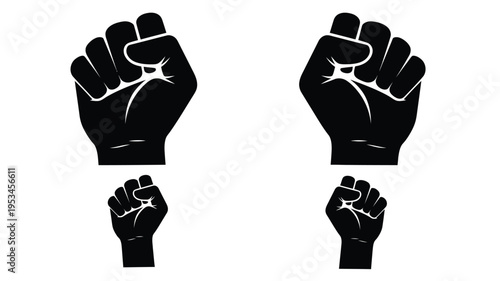 Four clenched fists raised in solidarity a powerful black silhouette